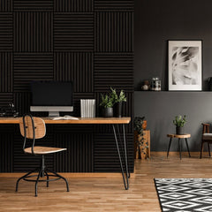 Black 3D acoustic wall panel 60x60 cm square design by Solid Furniture UK with HDF core for modern interiors and improved sound control
