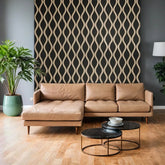 Dark oak acoustic waved wall panels 60x240cm installed in a modern drawing room in the UK by Solid Furniture UK, enhancing interior design and reducing echo.