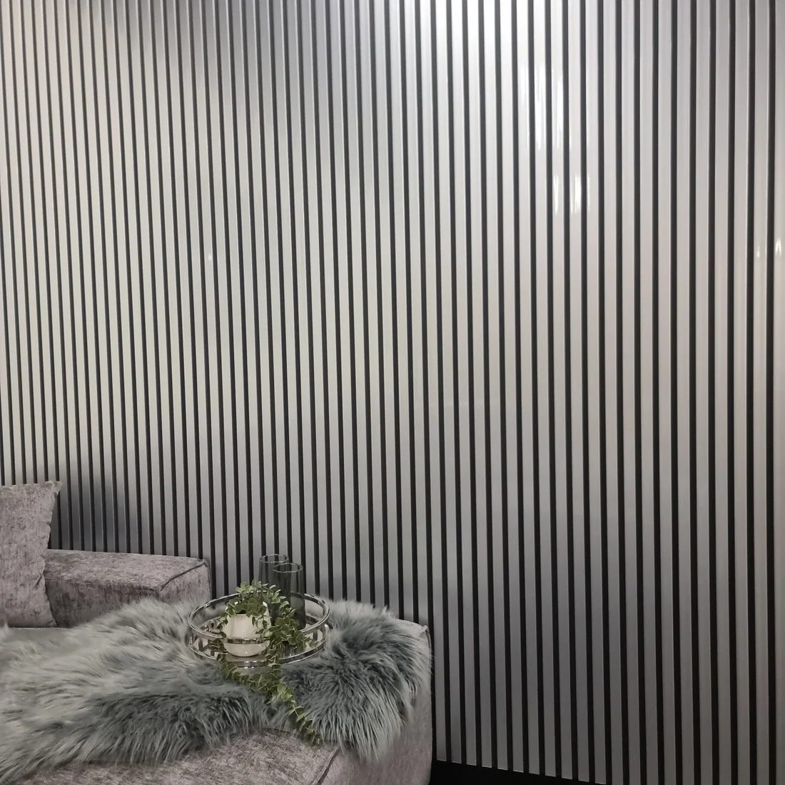 Waterproof Silver/Black Slatted Wall Panels – WPC Wood Effect | Fast UK Delivery
