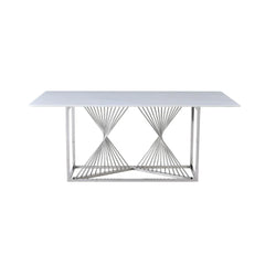 Amelia white ceramic dining table with chrome frame from Solid Furniture UK in a contemporary dining space
