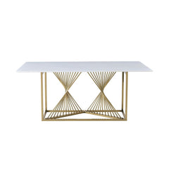 Amelia White Ceramic Dining Table 180cm with gold metal frame, contemporary dining table suitable for modern UK homes. solid furniture UK