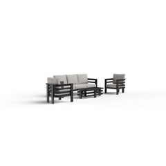 Side view of Andros 3 seater sofa from outdoor lounge set showing structure and cushions from Solid Furniture UK