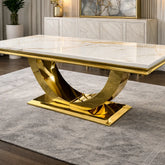 Arial dining table with gold base and marble or ceramic top | Solid Furniture UK