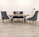 Ariana dining table with Majestic dark grey chairs light grey top main front view UK Solid Furniture UK