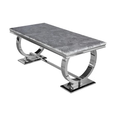 Arriana modern dining table with grey top and chrome frame – main view by Solid Furniture UK