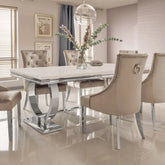 Arriana dining table with white top and chrome frame – main view by Solid Furniture UK