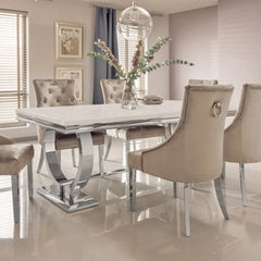Arriana dining table with white top and chrome frame – main view by Solid Furniture UK