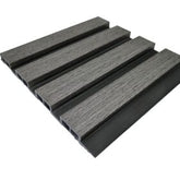 Ash grey slatted wall panel with soft, neutral tones for modern interiors solid furniture uk