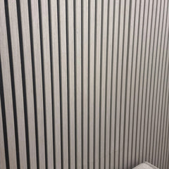 Close-up main view of Ash Grey 60x240cm acoustic wall panel by Solid Furniture UK showing modern wood grain texture and slat detail