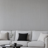Ash Grey Wave Wall Panels installed on a modern living room feature wall solid furniture uk