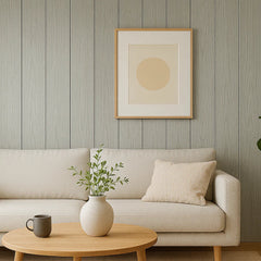 Ash grey WPC wall panels used in a commercial space with modern lighting solid furniture uk