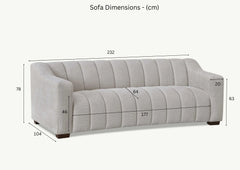 Astoria 3 seater sofa dimensions 232cm length 104cm depth 78cm height seat height 46cm arm height 63cm UK solid furniture UK