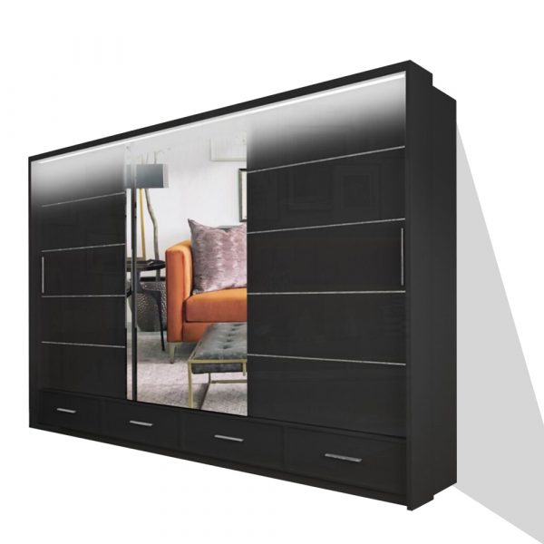SYCYLIA 255cm Sliding Wardrobe with Mirror Door – Fast UK Delivery
