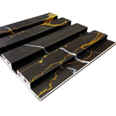 Close-up of Solid Furniture black and gold marble effect slatted wall panel