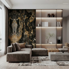 Black and Gold marble effect PVC wall panels installed in a contemporary living room by Solid Furniture UK