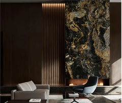 Black and gold marble wall panel for kitchen and bathroom interiors Solid Furniture UK