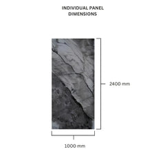 Black and grey gloss shower wall panel showing 1000 x 2400mm dimensions by Solid Furniture UK