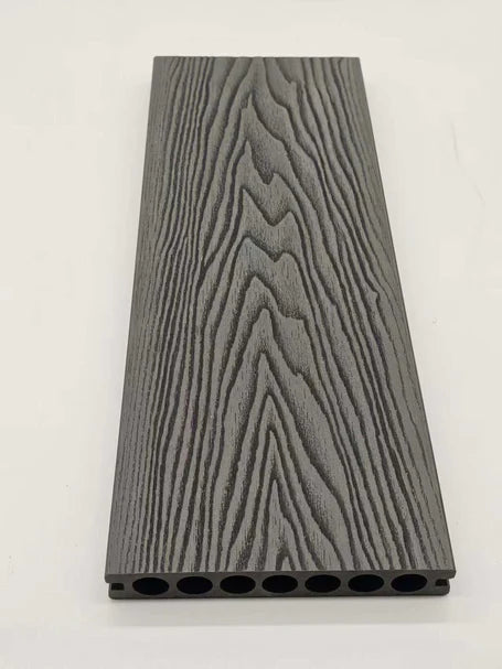 Close-up view of pack of 4 black outdoor decking boards 290cm from Solid Furniture LTD UK, showing detailed texture, grooved design, and durable finish for outdoor use