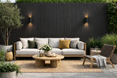 Installed black outdoor wall panels 16x240cm pack of 12 UK by Solid Furniture LTD on exterior wall with sleek modern finish
