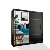 Black sliding door wardrobe with mirror, modern bedroom storage solution solid furniture UK