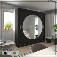 Black sliding wardrobe with full length mirror, shelves and hanging rail solid furniture UK