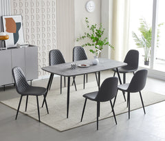 Modern Boston faux marble dining table set with 6 chairs, main view showing spacious 6-seater dining arrangement ideal for family dining and gatherings from Solid Furniture UK.