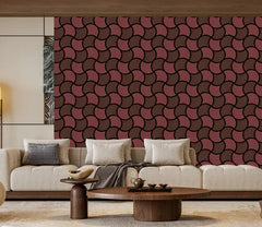 Acoustic decorative wall panel in burgundy and brown installed on interior wall Solid furniture uk