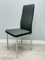 Grey California PU Dining Chair front view with faux leather upholstery and chrome legs by Solid Furniture UK