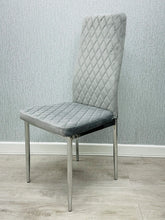 California light grey velvet dining chair main view showing high back design and chrome legs set of 4 by Solid Furniture UK