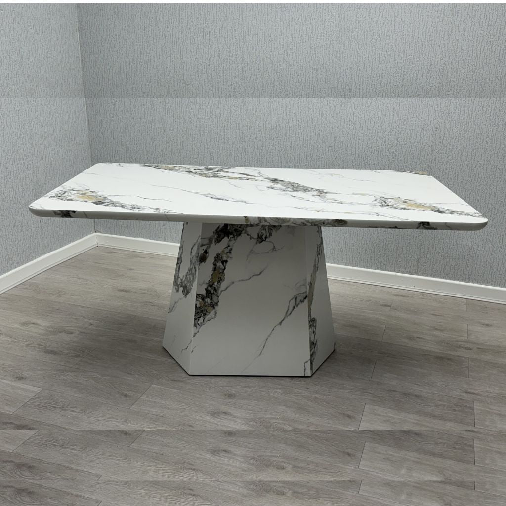 Capri grey and white marble effect dining table main view showing modern 160cm rectangular dining table design for UK homes