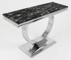 Chelsea 120cm console table with black marble top and polished chrome frame | Solid Furniture UK