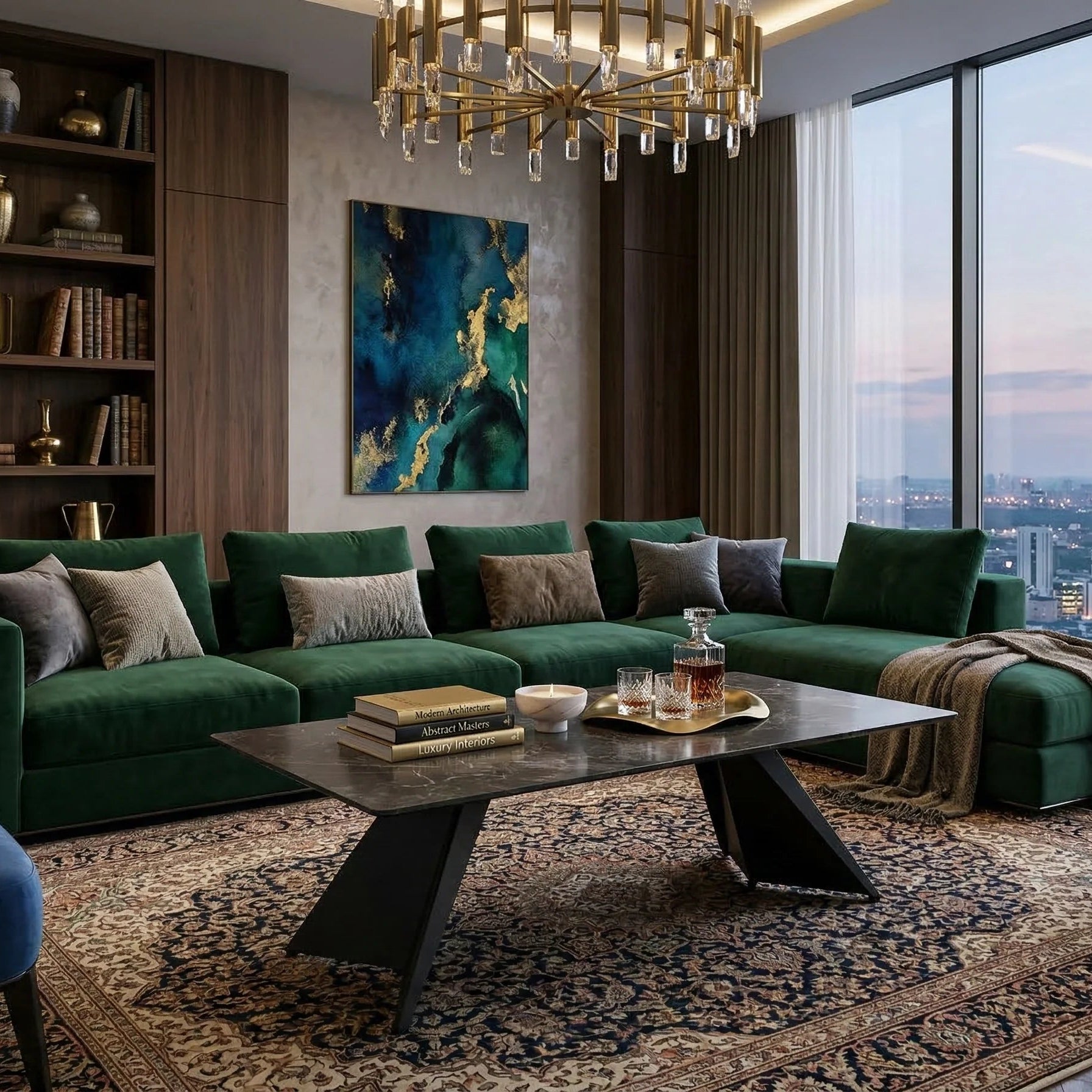 Chicago 120cm black and gold ceramic coffee table in a modern living room | Solid Furniture UK