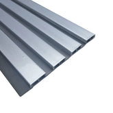 Close-up of chrome and black slatted WPC wall panels by Solid Furniture UK