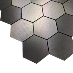 Close-up of chrome hexagon mosaic wall tiles 30 x 30cm pack of 10 by Solid Furniture LTD highlighting reflective metallic finish and texture