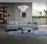 Front view of Cooper left-hand corner sofa in dolphin grey bouclé fabric solid furniture UK