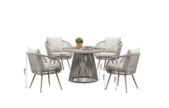 Cove 4 seater garden dining set dimensions showing round table and chair measurements for outdoor dining furniture setup in UK gardens and patios solid furniture UK
