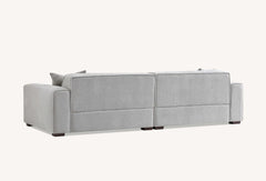 Back view of Dakota modern bouclé sofa with minimalist boxed design and premium fabric upholstery solid furniture UK