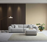Dakota 4 seater bouclé sofa with chaise in modern luxury living room – feather filled contemporary sofa
solid furniture UK