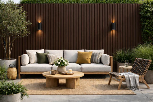 Installed dark brown outdoor wall panels 16x240cm pack of 12 UK by Solid Furniture LTD on exterior wall with rich wood-effect modern finish