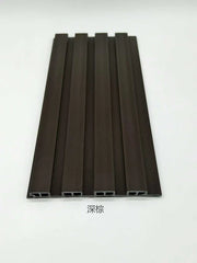 Front view of dark brown WPC outdoor wall panel 180cm and 290cm in the UK by Solid Furniture LTD, displaying deep wood grain texture and modern structured design