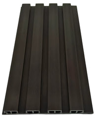 Close-up of dark brown slatted WPC wall cladding, 16×240cm, pack of 12, supplied by Solid Furniture UK