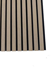 Dark oak HDF acoustic slatted wall panels 60x240cm in a modern UK interior by Solid Furniture UK, combining elegant design with effective sound absorption.