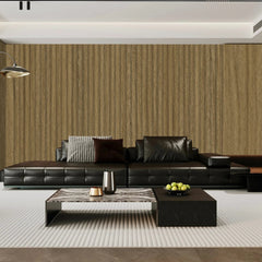 Dark Oak seamless WPC wall panels installed in a modern living room by Solid Furniture UK