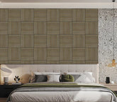 Dark oak square wall panels in a modern interior setting solid furniture uk