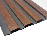 Dark oak waterproof slatted WPC wall panel 15x240cm close-up view – Solid Furniture UK