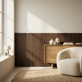 Solid Furniture UK Deep Oak half wall panels fitted in a living room