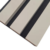 Front main view of dove grey 3-sided acoustic slat wall panel 32 x 240 cm showing full panel design and clean vertical slats solid furniture UK