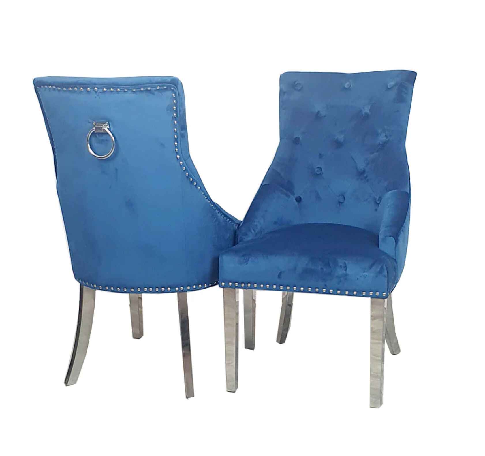 Duke Chrome Blue Velvet Dining Chairs SOLID FURNITURE