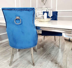 Duke Chrome Blue Velvet Dining Chairs SOLID FURNITURE