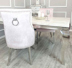 Duke Chrome Pink Velvet Dining Chairs SOLID FURNITURE